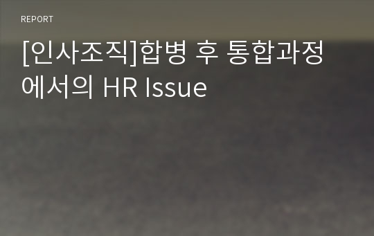 [인사조직]합병 후 통합과정에서의 HR Issue