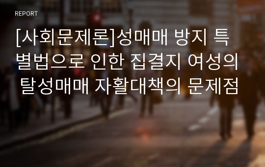 [사회문제론]성매매 방지 특별법으로 인한 집결지 여성의 탈성매매 자활대책의 문제점