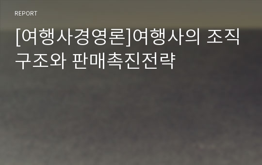 [여행사경영론]여행사의 조직구조와 판매촉진전략