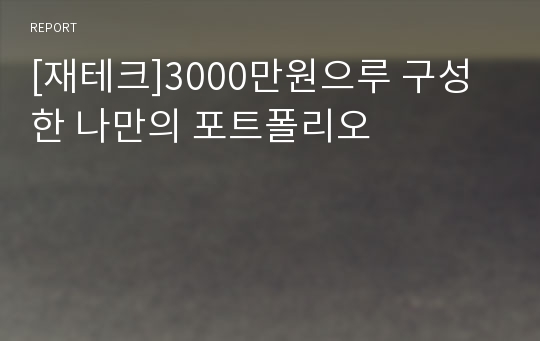 [재테크]3000만원으루 구성한 나만의 포트폴리오