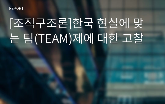 [조직구조론]한국 현실에 맞는 팀(TEAM)제에 대한 고찰