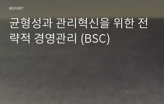 균형성과 관리혁신을 위한 전략적 경영관리 (BSC)