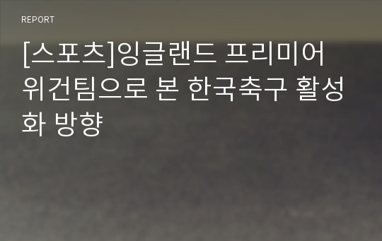 [스포츠]잉글랜드 프리미어 위건팀으로 본 한국축구 활성화 방향