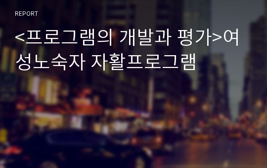 &lt;프로그램의 개발과 평가&gt;여성노숙자 자활프로그램