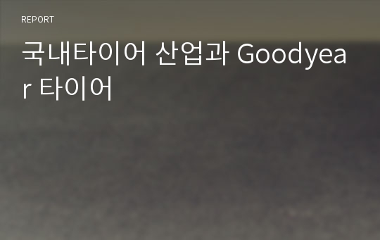 국내타이어 산업과 Goodyear 타이어