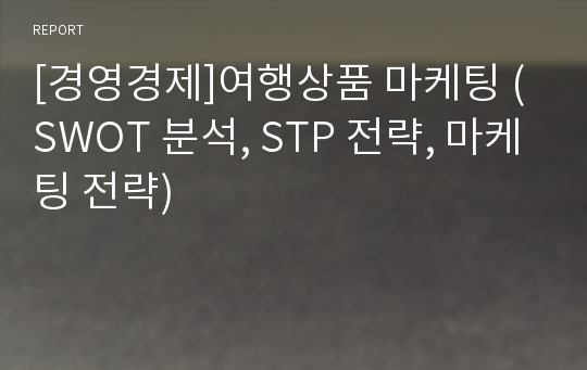 [경영경제]여행상품 마케팅 ( SWOT 분석, STP 전략, 마케팅 전략)