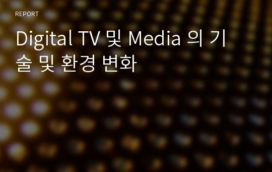 Digital TV 및 Media 의 기술 및 환경 변화