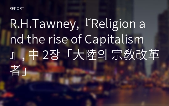 R.H.Tawney,『Religion and the rise of Capitalism』, 中 2장「大陸의 宗敎改革者」