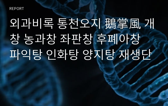 외과비록 통천오지 鵝掌風 개창 농과창 좌판창 후폐아창 파익탕 인화탕 양지탕 재생단