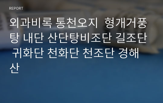 외과비록 통천오지  형개거풍탕 내단 산단탕비조단 길조단 귀화단 천화단 천조단 경해산