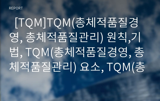   [TQM]TQM(총체적품질경영, 총체적품질관리) 원칙,기법, TQM(총체적품질경영, 총체적품질관리) 요소, TQM(총체적품질경영, 총체적품질관리) 적용절차, TQM(총체적품질경영, 총체적품질관리) 이론적 비판과 한계