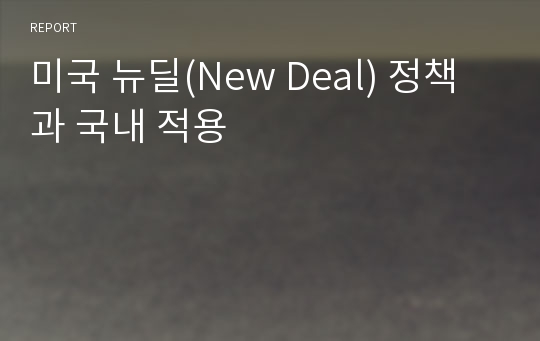 미국 뉴딜(New Deal) 정책과 국내 적용