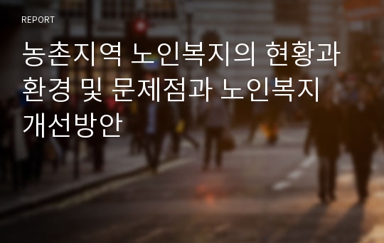 농촌지역 노인복지의 현황과 환경 및 문제점과 노인복지 개선방안