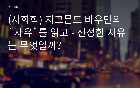 (사회학) 지그문트 바우만의 `자유`를 읽고 - 진정한 자유는 무엇일까?