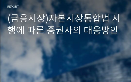 (금융시장)자본시장통합법 시행에 따른 증권사의 대응방안