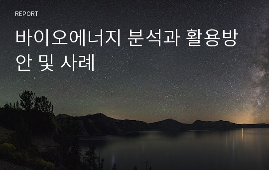 바이오에너지 분석과 활용방안 및 사례