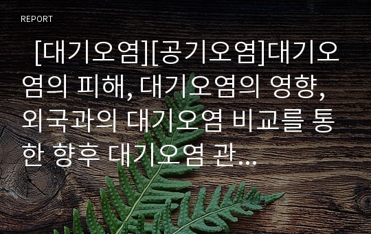   [대기오염][공기오염]대기오염의 피해, 대기오염의 영향, 외국과의 대기오염 비교를 통한 향후 대기오염 관리대책 분석(대기오염 변화추세, 대기오염 피해, 대기오염 건강영향, 서울 대기오염, 대기오염 관리대책)