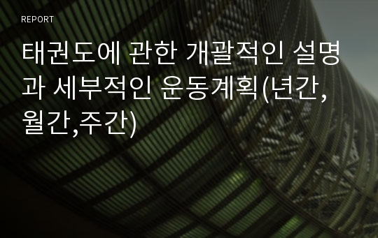 태권도에 관한 개괄적인 설명과 세부적인 운동계획(년간,월간,주간)