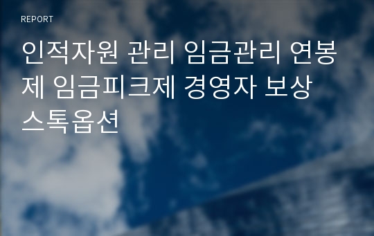 인적자원 관리 임금관리 연봉제 임금피크제 경영자 보상 스톡옵션