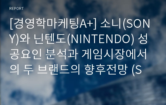 [경영학마케팅A+] 소니(SONY)와 닌텐도(NINTENDO) 성공요인 분석과 게임시장에서의 두 브랜드의 향후전망 (SWOT, 4P, STP 비교분석)