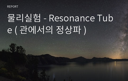 물리실험 - Resonance Tube ( 관에서의 정상파 )