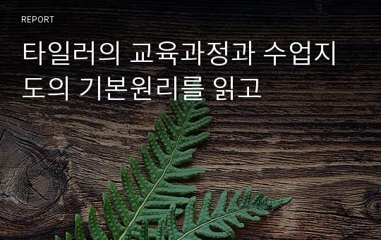 타일러의 교육과정과 수업지도의 기본원리를 읽고