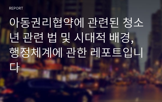 아동권리협약에 관련된 청소년 관련 법 및 시대적 배경, 행정체계에 관한 레포트입니다