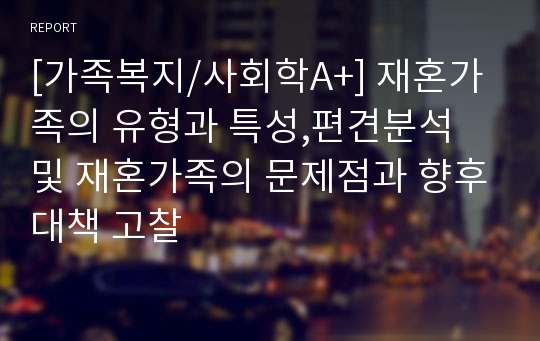 [가족복지/사회학A+] 재혼가족의 유형과 특성,편견분석 및 재혼가족의 문제점과 향후대책 고찰