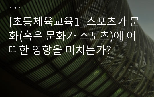 [초등체육교육1] 스포츠가 문화(혹은 문화가 스포츠)에 어떠한 영향을 미치는가?