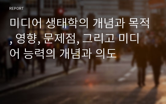 미디어 생태학의 개념과 목적, 영향, 문제점, 그리고 미디어 능력의 개념과 의도