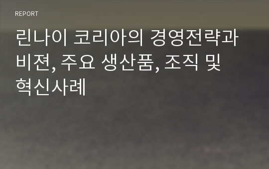 린나이 코리아의 경영전략과 비젼, 주요 생산품, 조직 및 혁신사례