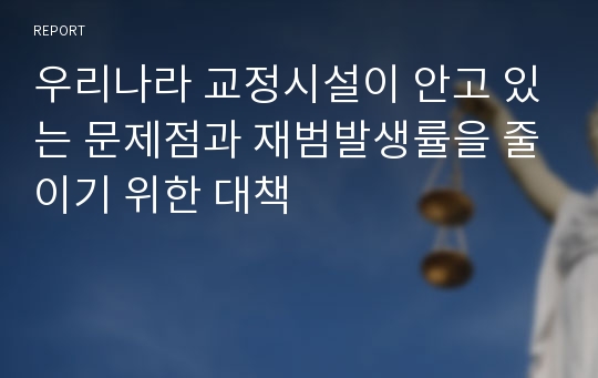 우리나라 교정시설이 안고 있는 문제점과 재범발생률을 줄이기 위한 대책