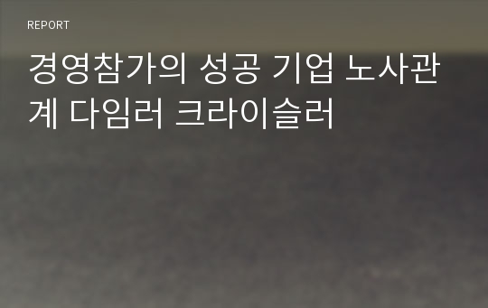 경영참가의 성공 기업 노사관계 다임러 크라이슬러