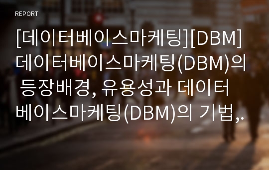 [데이터베이스마케팅][DBM]데이터베이스마케팅(DBM)의 등장배경, 유용성과 데이터베이스마케팅(DBM)의 기법, 시스템 실행절차, 문제점 및 데이터베이스마케팅(DBM)에 대한 제언(성공 사례 중심)