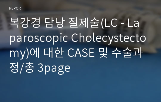 복강경 담낭 절제술(LC - Laparoscopic Cholecystectomy)에 대한 CASE 및 수술과정/총 3page