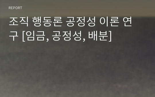 조직 행동론 공정성 이론 연구 [임금, 공정성, 배분]