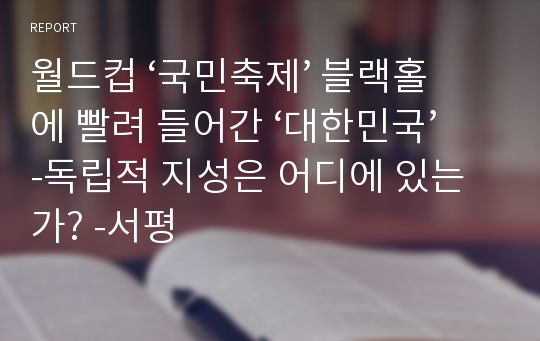 월드컵 ‘국민축제’ 블랙홀에 빨려 들어간 ‘대한민국’-독립적 지성은 어디에 있는가? -서평