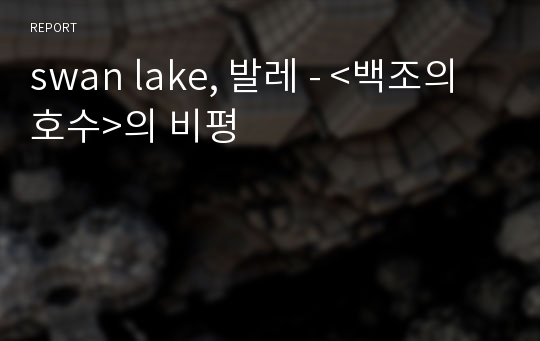 swan lake, 발레 - &lt;백조의 호수&gt;의 비평
