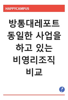   동일한 사업을 하고 있는 비영리조직 중에서 두 개의 조직을 선정하여 조직의 비전, 사명, 전략을 비교하고, 계획수립의 적절성 여부를 평가 하시오.