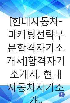 [현대자동차-마케팅전략부문합격자기소개서]합격자기소개서, 현대자동차자기소개서,면접기출문제,자소서,현대자동차자소서자기소개서샘플,현대자동차자기소개서예문