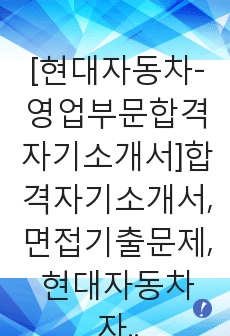 [현대자동차-영업부문합격자기소개서]합격자기소개서,면접기출문제,현대자동차자기소개서,자소서,현대자동차자소서,현대자동차자기소개서샘플,현대자동차자기소개서예문