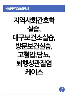 지역사회간호학실습,대구보건소실습,방문보건실습,고혈압,당뇨,퇴행성관절염 case 케이스