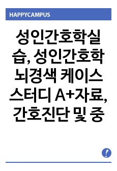 성인간호학실습, 성인간호학 뇌경색 케이스스터디 A+자료, 간호진단 및 중재 3개, 뇌경색 문헌고찰, 간호과정