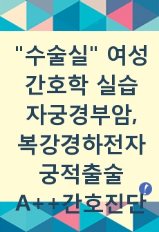 "수술실" 여성간호학 실습 자궁경부암, 복강경하전자궁적출술 A++간호진단 5개, 간호과정1개 (전신마취와 관련된 비효과적 호흡양상)