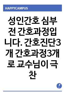 A+받은 성인간호 심부전 간호과정. 간호진단 3개 간호과정 3개입니다