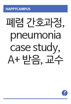 폐렴 간호과정, pneumonia case study, A+ 받음, 교수님 피드백 받고 수정했어요 (간호과정 3개: 비효과적 호흡양상 / 고체온 / 체액부족 위험성)