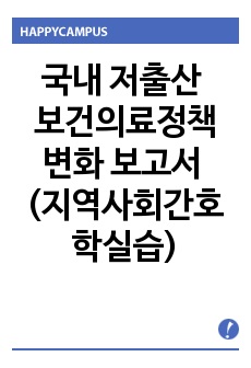 국내 저출산 보건의료정책변화 보고서 (지역사회간호학실습)