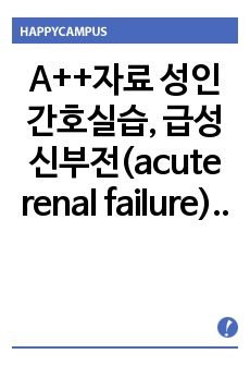 A++자료 성인간호실습, 급성신부전(acute renal failure)간호과정 사례보고서, (간호진단 2개, 간호과정 2개)