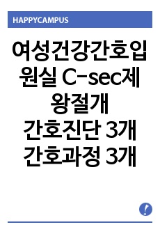 여성건강간호학 실습 입원실 제왕절개 케이스 스터디 간호진단 3개 간호과정 3개