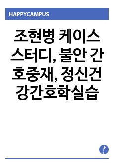 조현병 케이스 스터디, 불안 간호중재, 정신건강간호학실습